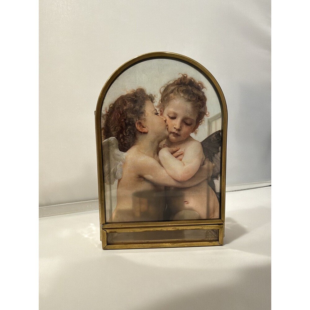 Vintage Enesco Cherub Angel Brass Glass Votive Candle Holder Made Mexico 4.5" - Picture 4 of 7